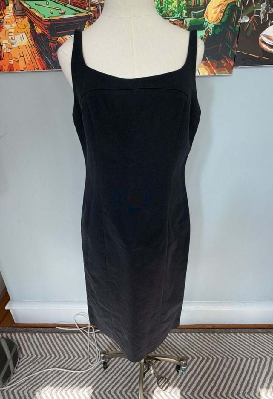 Narciso Rodriguez Black Linen Blend Square Neck Sheath Dress Size 10